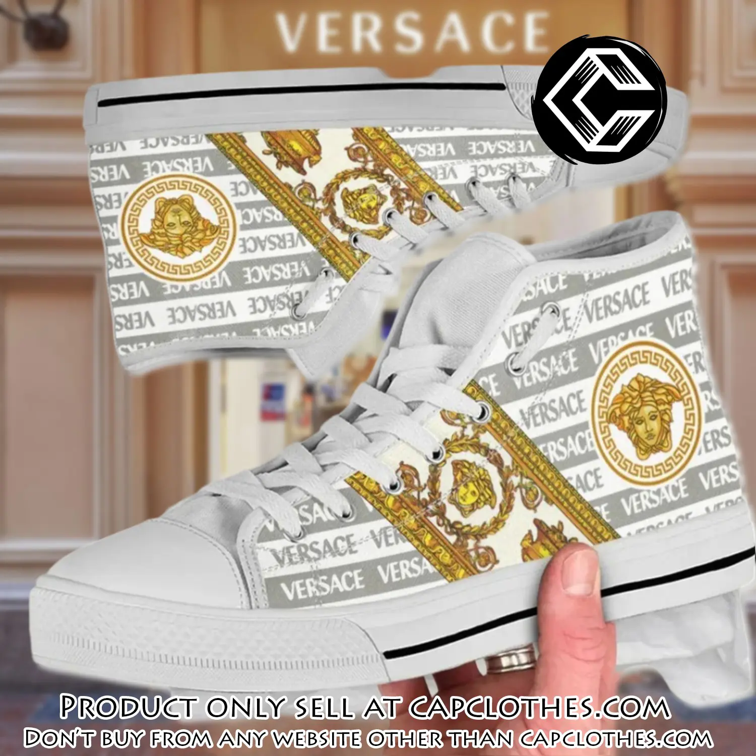 Versace white high top canvas shoes luxury brand gifts for men women cc4701118